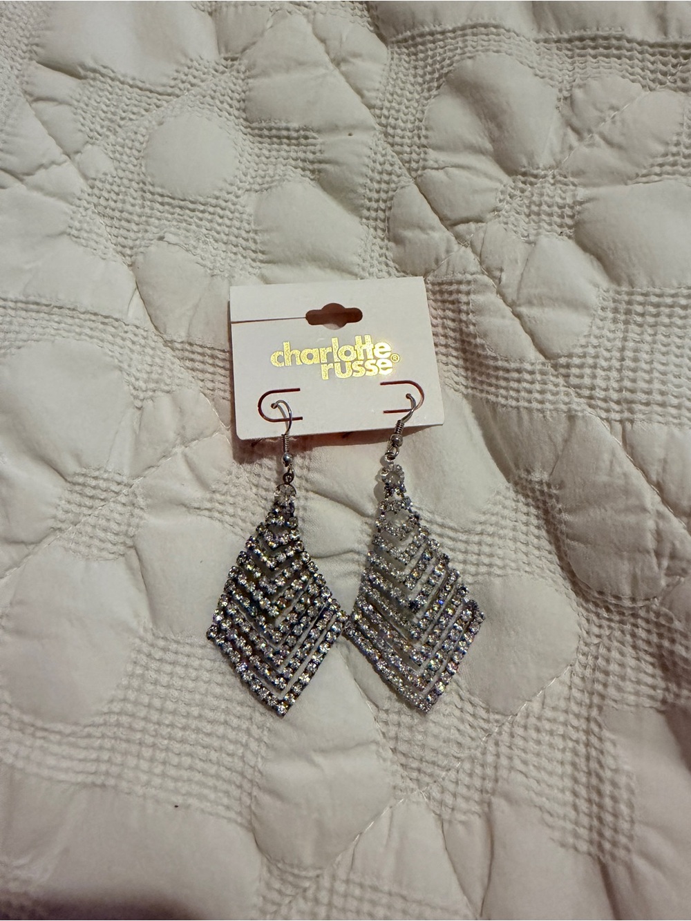Charlotte Russe Silver Rhinestone Chevron Drop Earrings